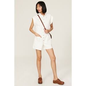 BLANKNYC White 100% Cotton Utility Collared Neckline Meditation Romper Size XL